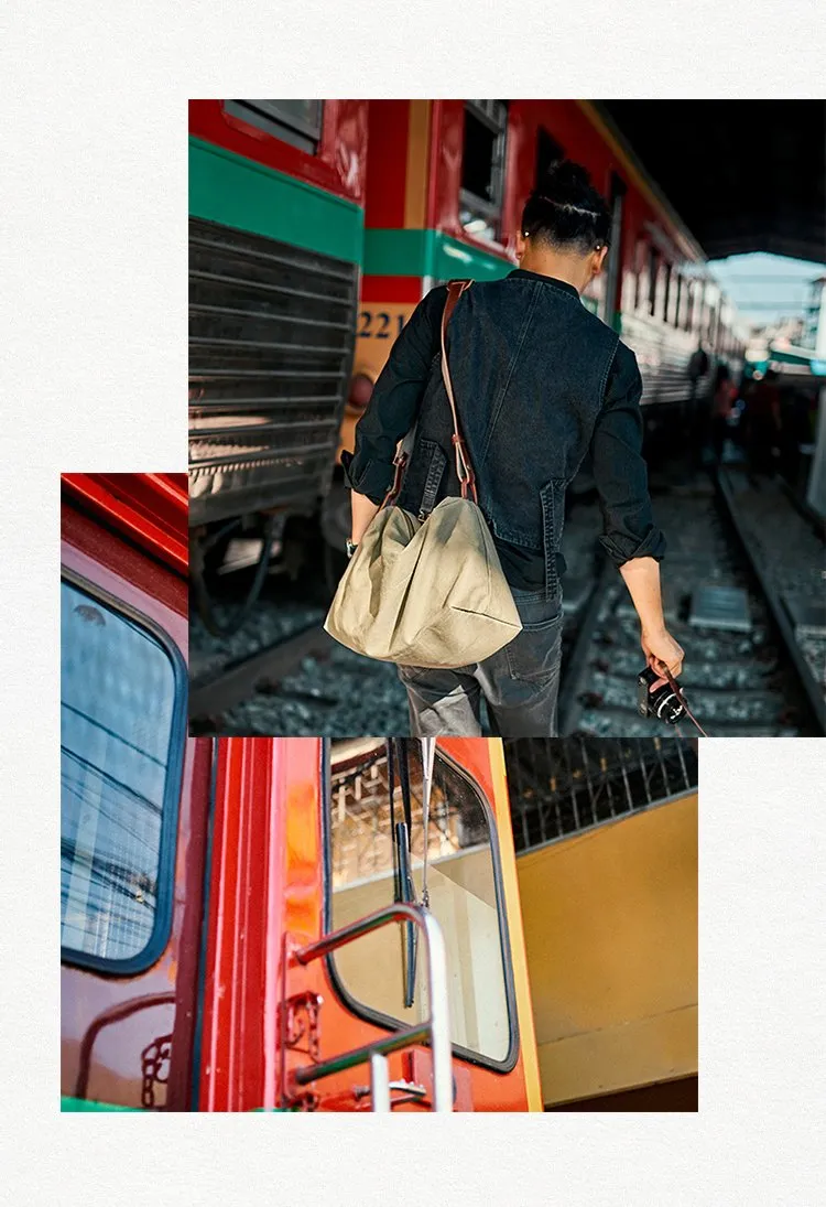 Canvas Cool Mens Green Side Bags Canvas Leather Messenger Bags Canvas Travel Courier Bag for Men