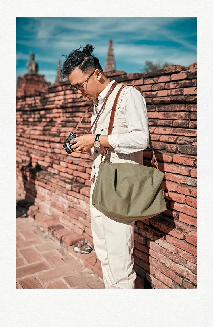 Canvas Cool Mens Green Side Bags Canvas Leather Messenger Bags Canvas Travel Courier Bag for Men