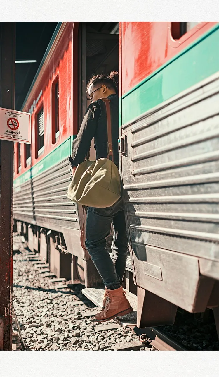 Canvas Cool Mens Green Side Bags Canvas Leather Messenger Bags Canvas Travel Courier Bag for Men
