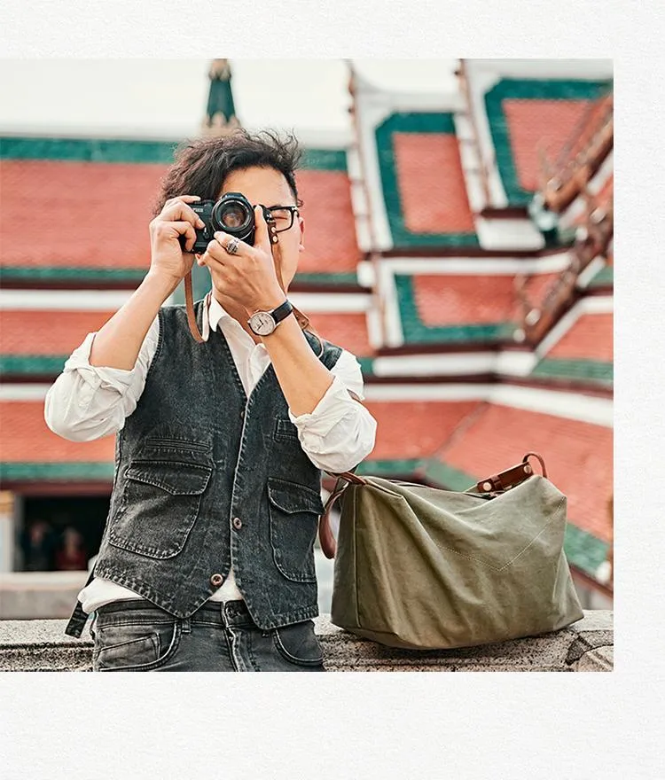 Canvas Cool Mens Green Side Bags Canvas Leather Messenger Bags Canvas Travel Courier Bag for Men