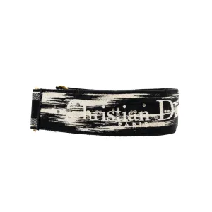Canvas Embroidered Studded Checkered Shoulder Strap In White Black GHW