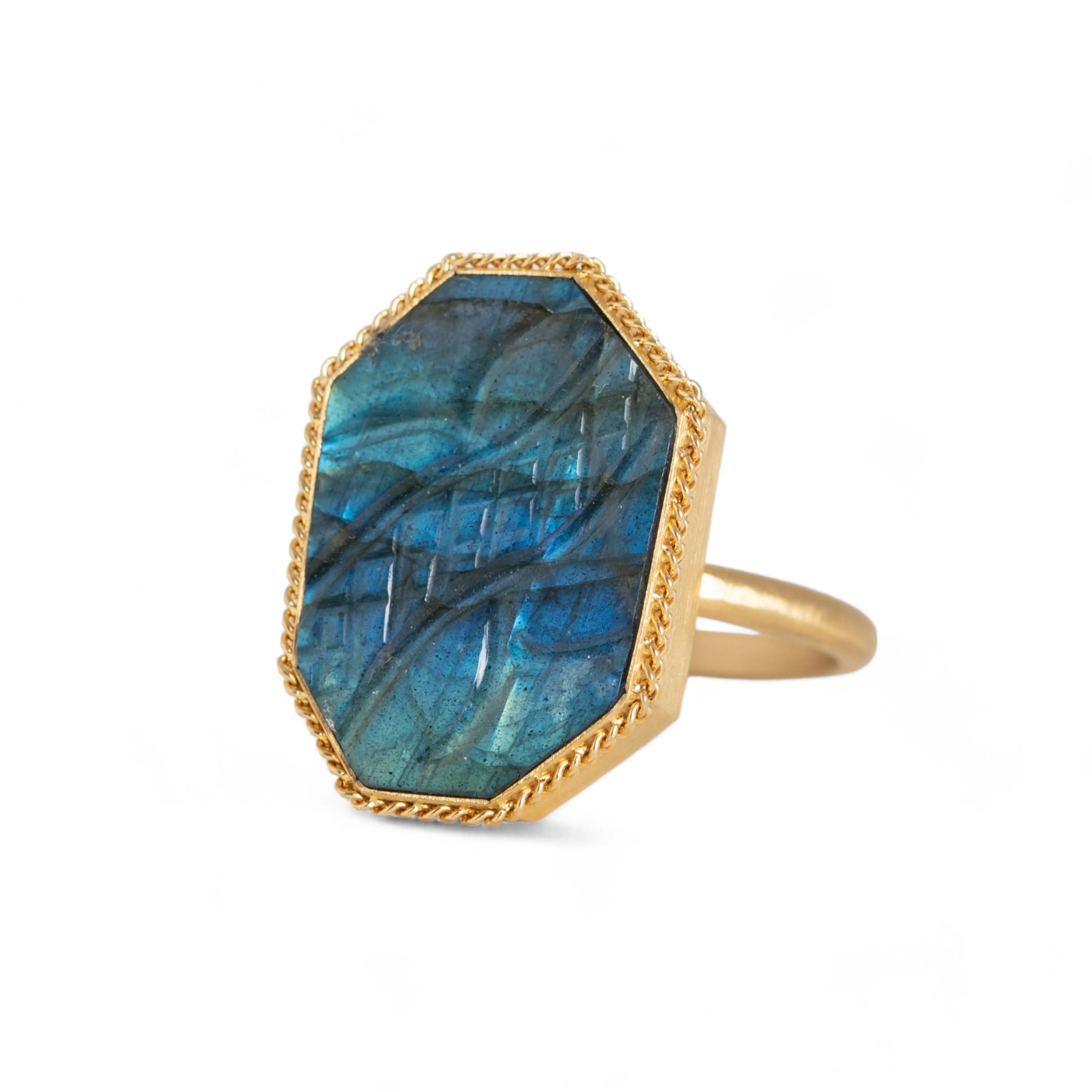 Carved Design Labradorite Ring