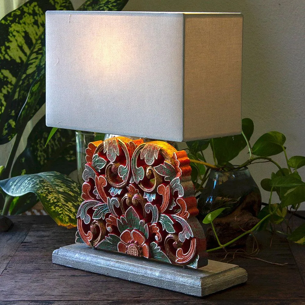 Carved Table Lamp 'Merak' - Red