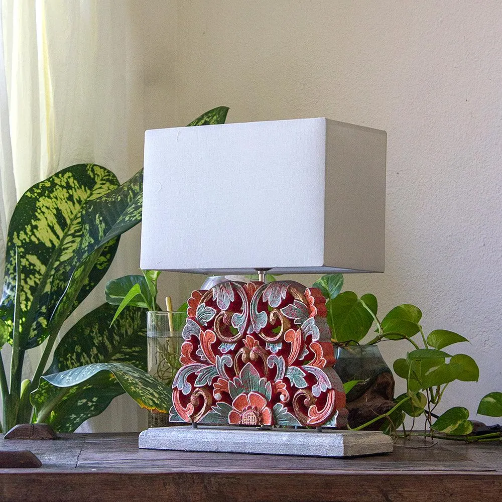 Carved Table Lamp 'Merak' - Red