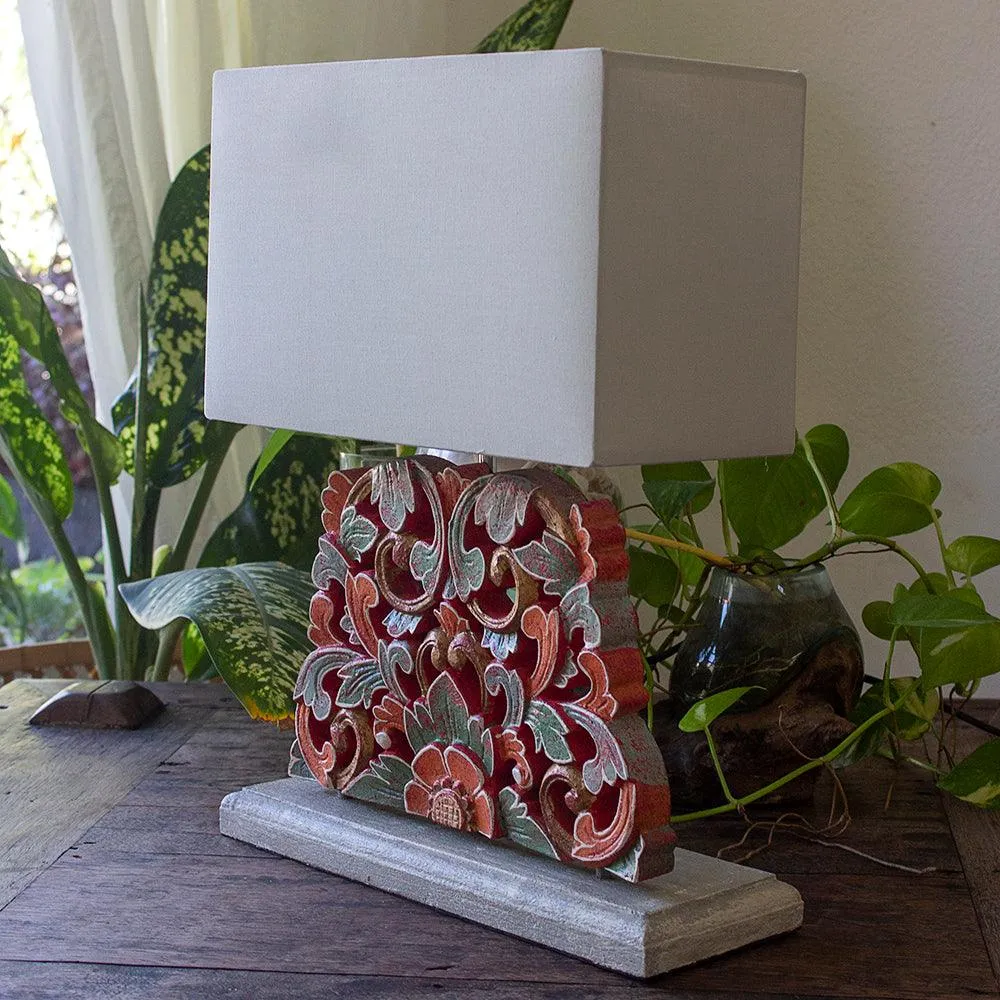 Carved Table Lamp 'Merak' - Red