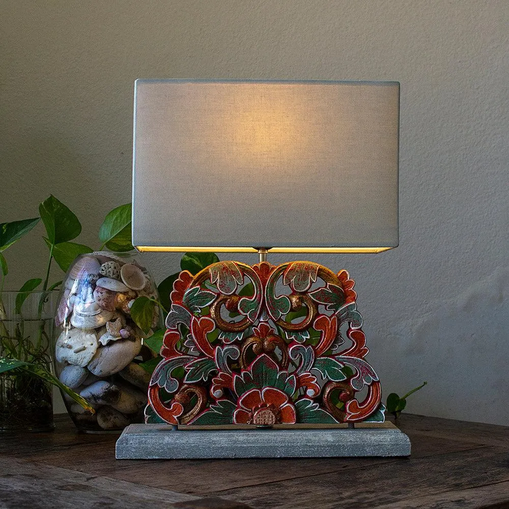 Carved Table Lamp 'Merak' - Red