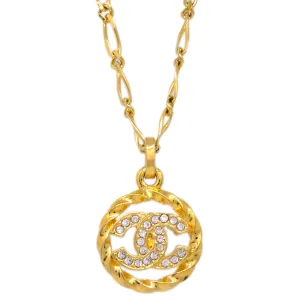 Chanel CC Chain Pendant Necklace Rhinestone Gold 3438/1982