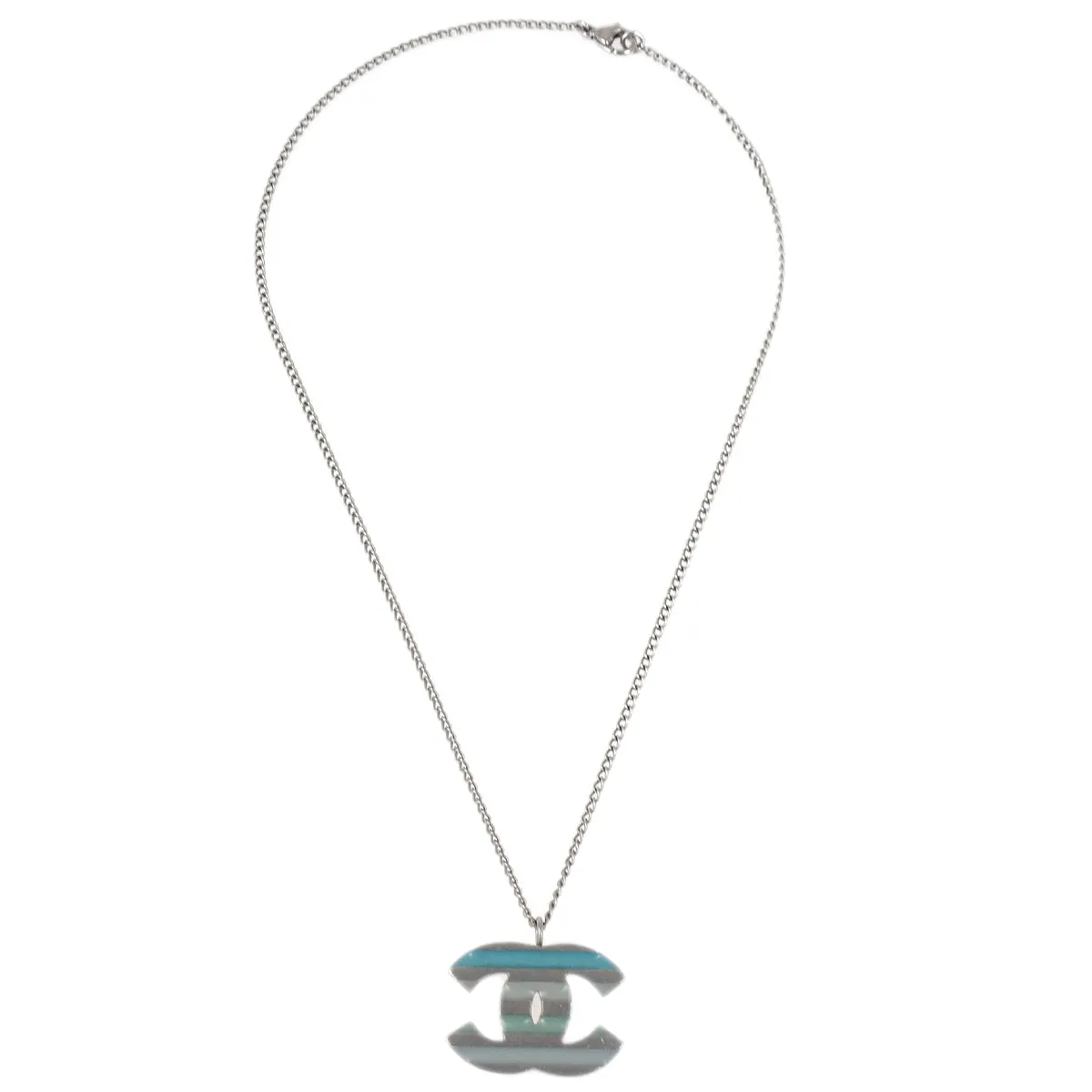 Chanel CC Chain Pendant Necklace Silver 05C