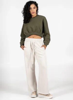 Charly Fleece Tie-Belt Wide Leg Pant | Latte