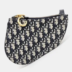 Christian Navy Blue Oblique Saddle Crossbody bag