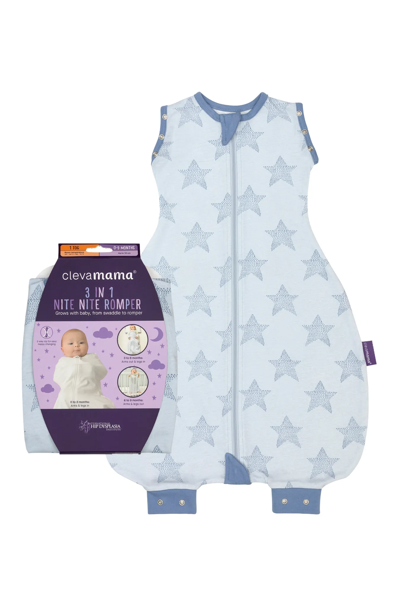 Clevamama 3 in 1 Nite Nite Romper & Sleeping Bag 0-9 Month
