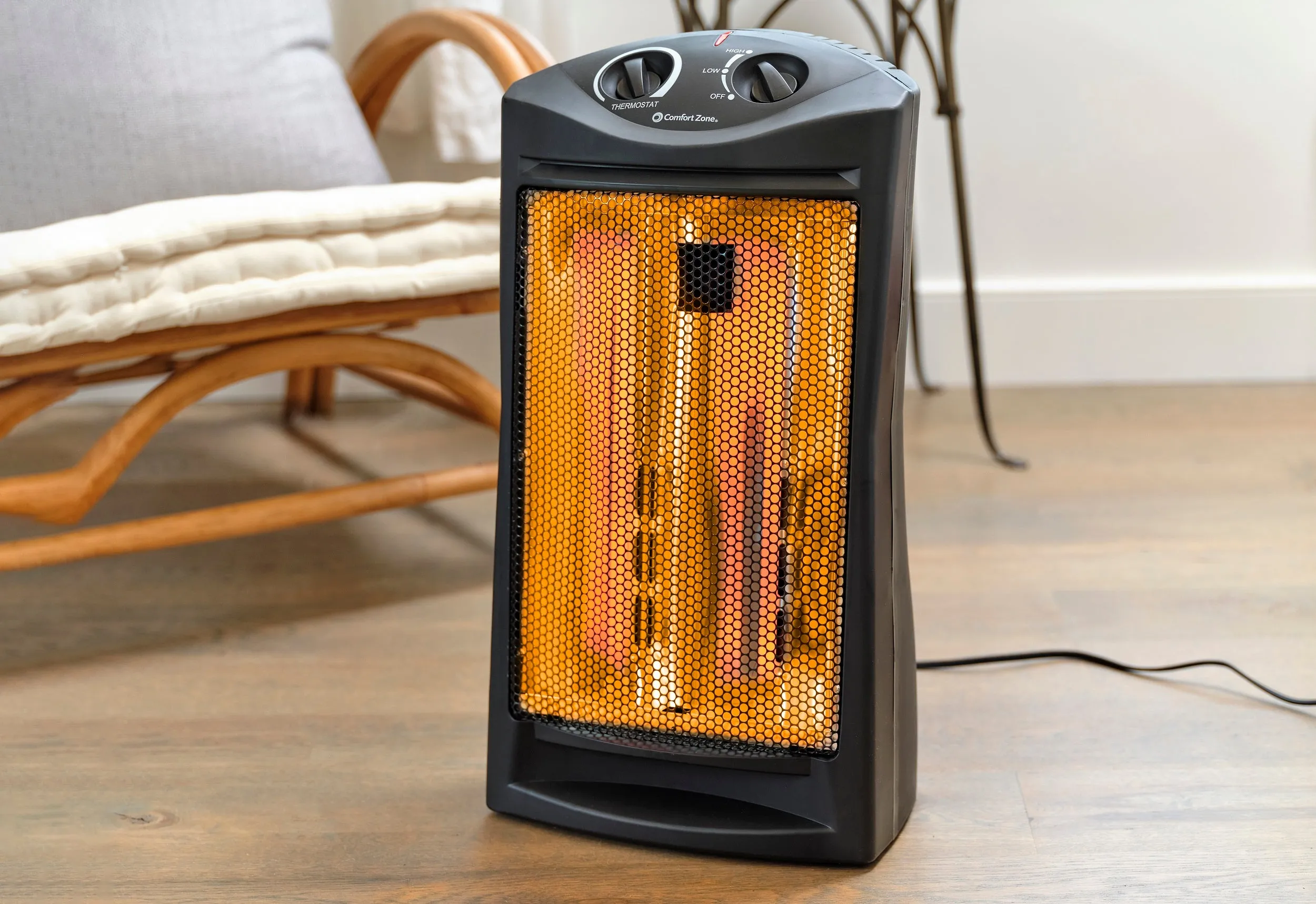 Comfort Zone Fan-Assisted Tower Radiant Quartz Heater in Black