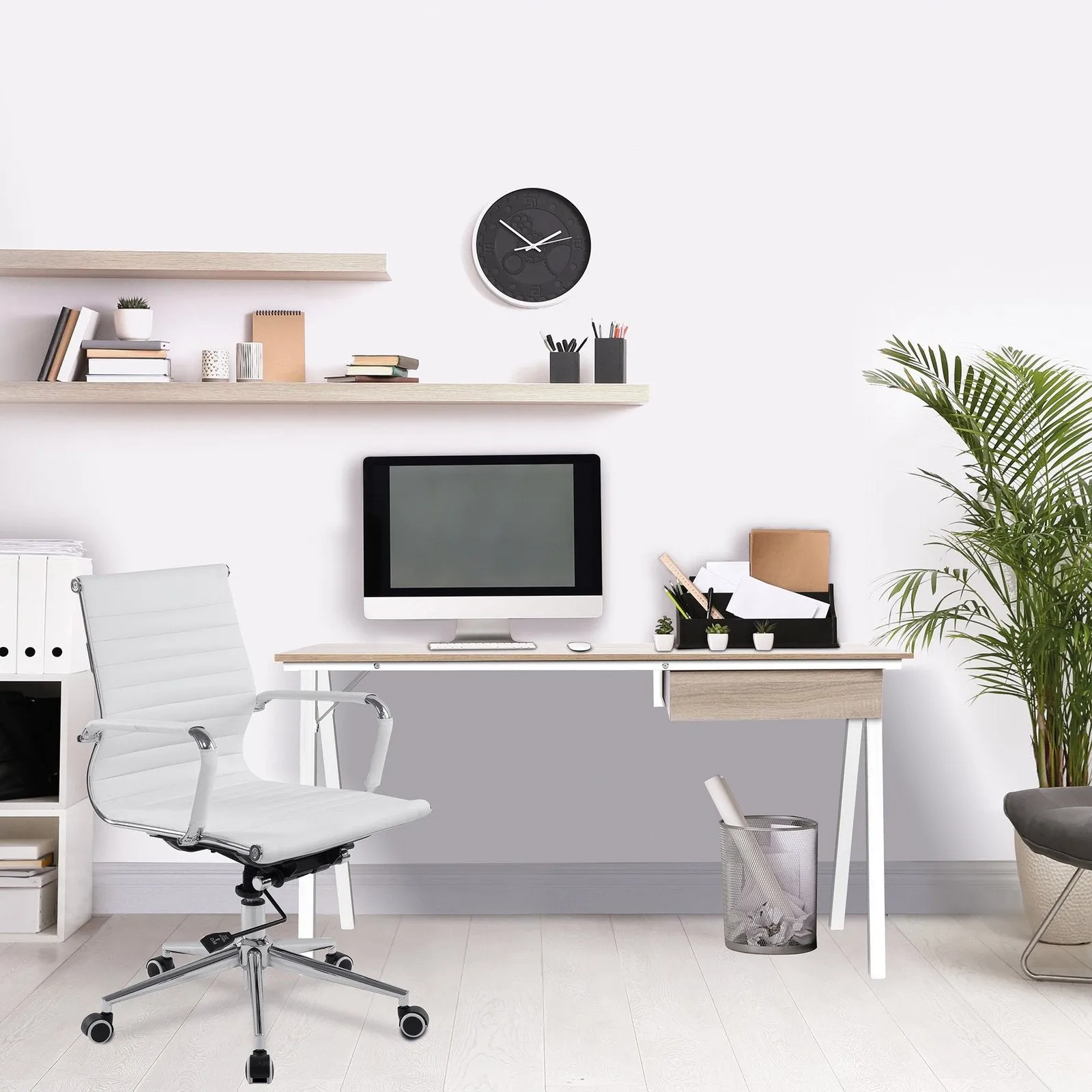 Compact Workstation with Suspended Underdesk Drawer