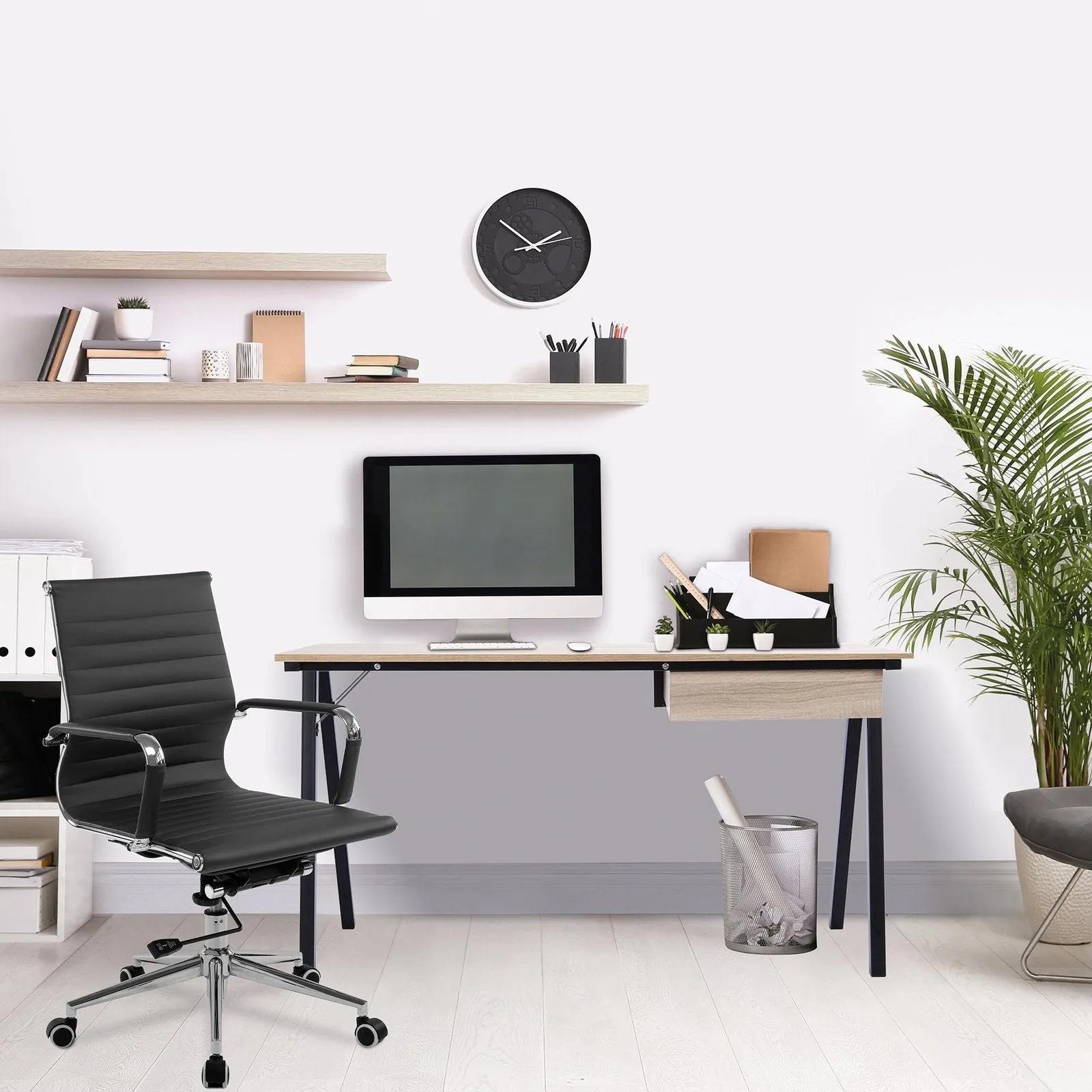 Compact Workstation with Suspended Underdesk Drawer