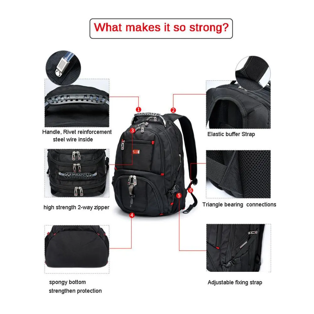 Crossten Durable 17 Inch Laptop Backpack,45L Travel Bag,College Bookbag,USB Charging Port,Water Resistant,Swiss-Multifunctional