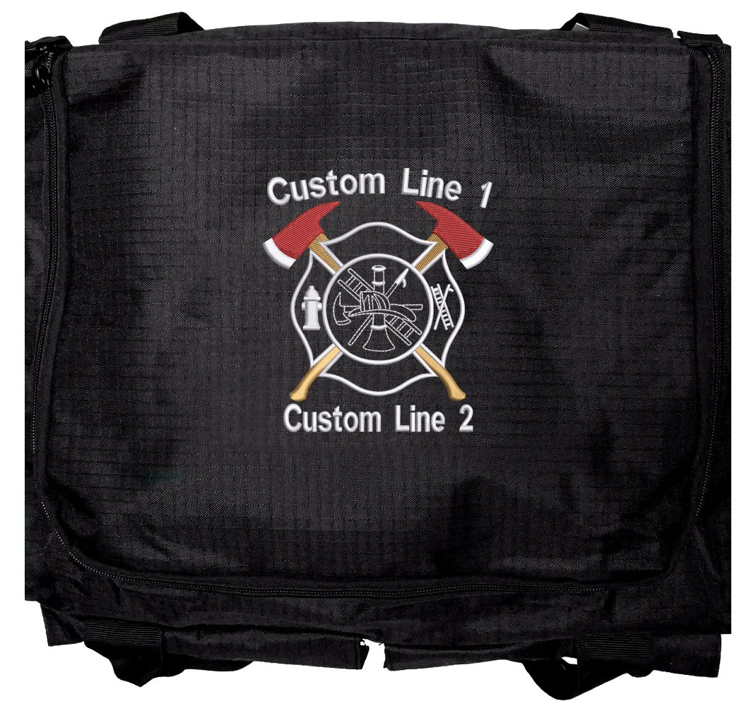 Customized Black Fire Station Duffel Bag with Crossed Axes Embroidery