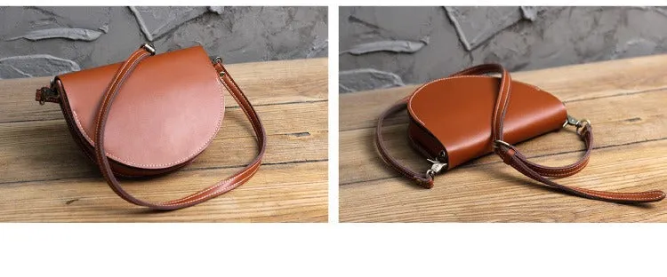 Cute Beige LEATHER Saddle SHOULDER Bag WOMEN Small Saddle Crossbody Purse FOR WOMEN