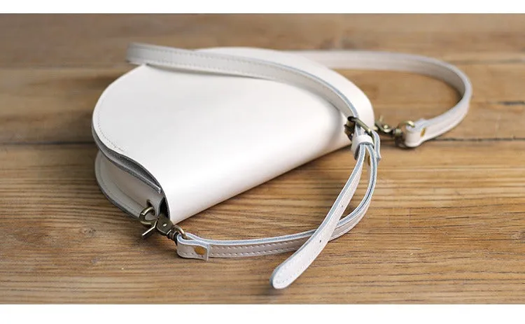 Cute Beige LEATHER Saddle SHOULDER Bag WOMEN Small Saddle Crossbody Purse FOR WOMEN