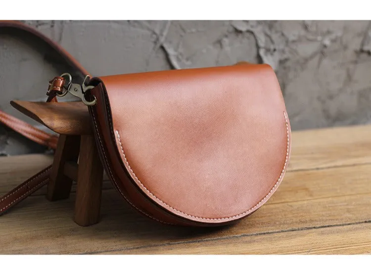 Cute Beige LEATHER Saddle SHOULDER Bag WOMEN Small Saddle Crossbody Purse FOR WOMEN