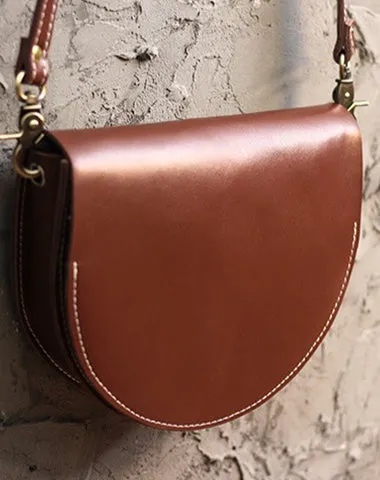 Cute Beige LEATHER Saddle SHOULDER Bag WOMEN Small Saddle Crossbody Purse FOR WOMEN