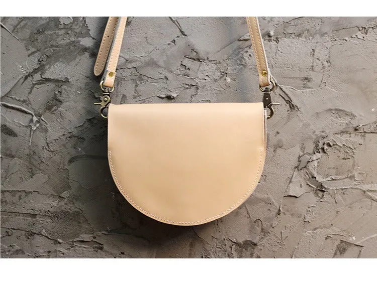 Cute Beige LEATHER Saddle SHOULDER Bag WOMEN Small Saddle Crossbody Purse FOR WOMEN