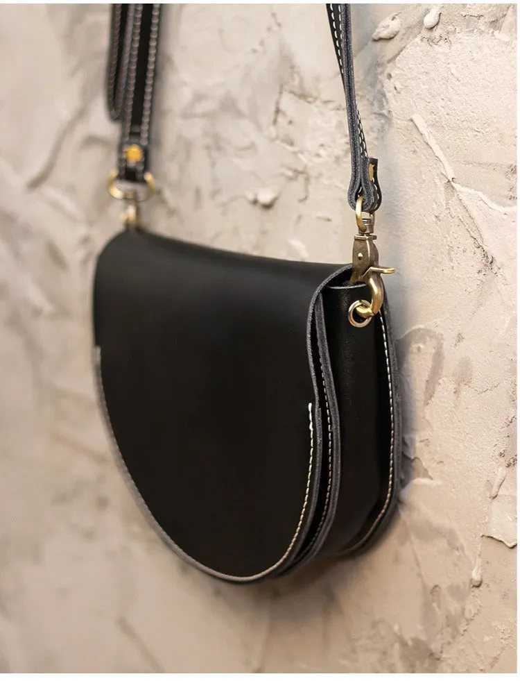 Cute Beige LEATHER Saddle SHOULDER Bag WOMEN Small Saddle Crossbody Purse FOR WOMEN