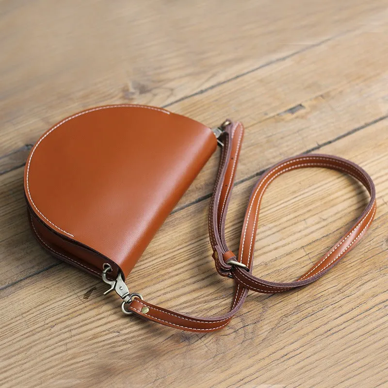 Cute Beige LEATHER Saddle SHOULDER Bag WOMEN Small Saddle Crossbody Purse FOR WOMEN