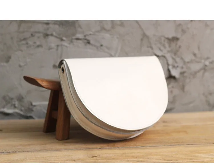 Cute Beige LEATHER Saddle SHOULDER Bag WOMEN Small Saddle Crossbody Purse FOR WOMEN