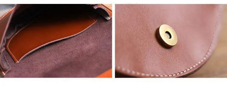 Cute Beige LEATHER Saddle SHOULDER Bag WOMEN Small Saddle Crossbody Purse FOR WOMEN