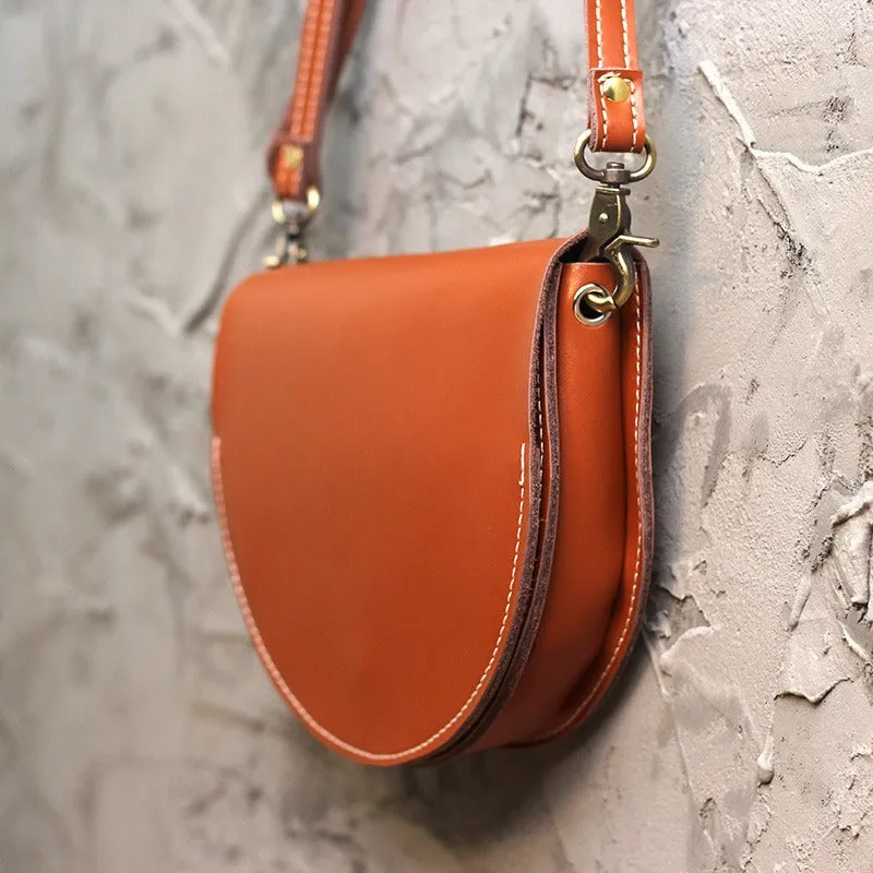 Cute Beige LEATHER Saddle SHOULDER Bag WOMEN Small Saddle Crossbody Purse FOR WOMEN