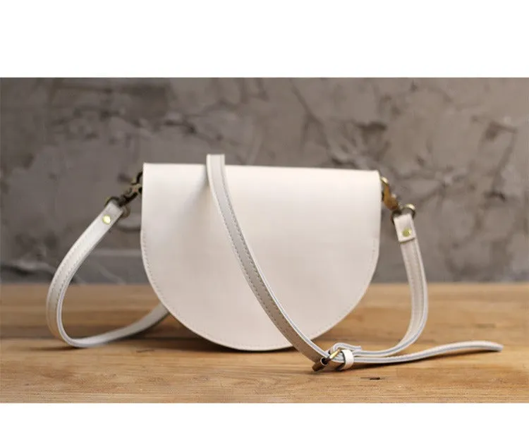 Cute Beige LEATHER Saddle SHOULDER Bag WOMEN Small Saddle Crossbody Purse FOR WOMEN