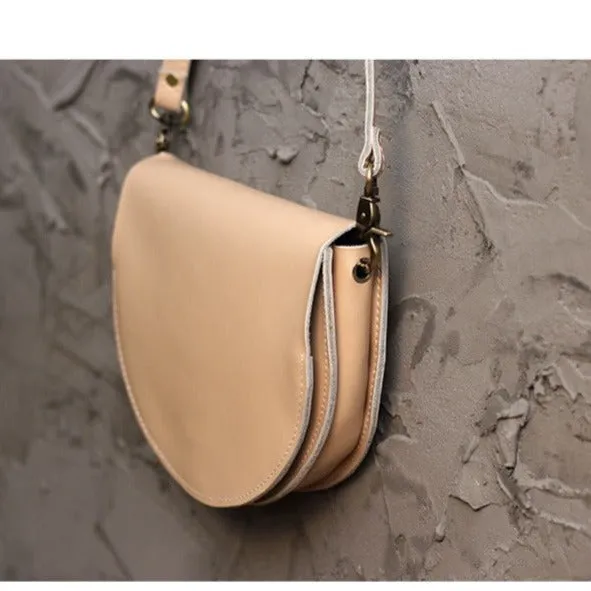 Cute Beige LEATHER Saddle SHOULDER Bag WOMEN Small Saddle Crossbody Purse FOR WOMEN