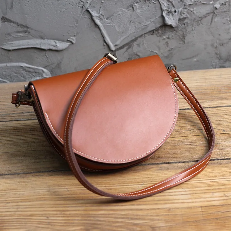 Cute Beige LEATHER Saddle SHOULDER Bag WOMEN Small Saddle Crossbody Purse FOR WOMEN