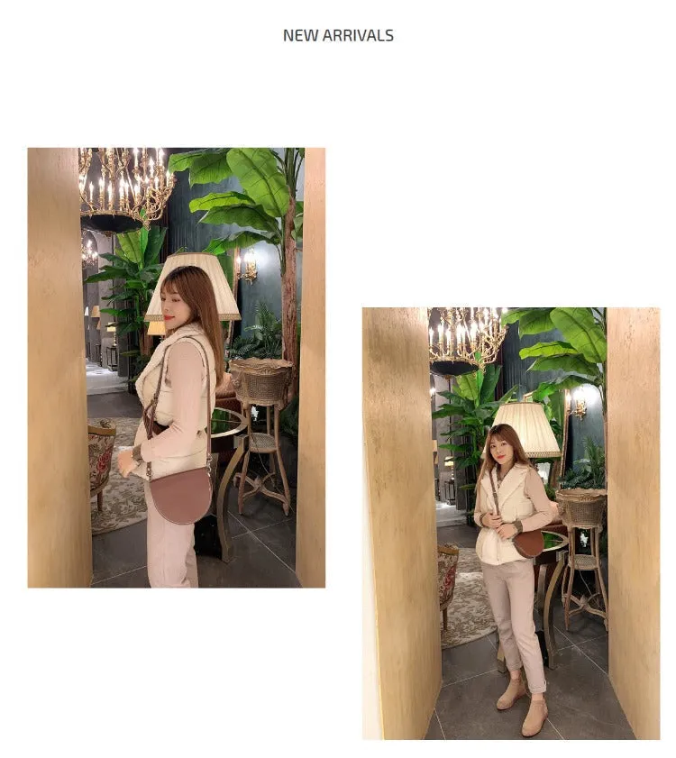Cute Beige LEATHER Saddle SHOULDER Bag WOMEN Small Saddle Crossbody Purse FOR WOMEN
