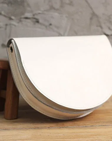 Cute Beige LEATHER Saddle SHOULDER Bag WOMEN Small Saddle Crossbody Purse FOR WOMEN
