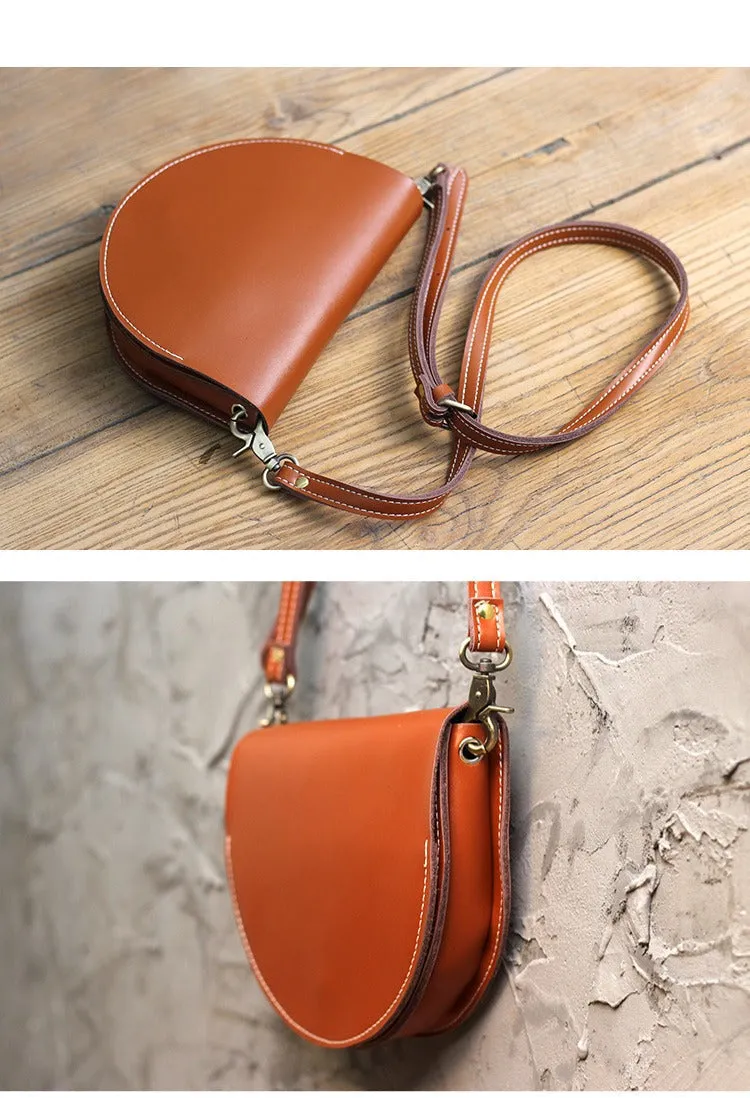 Cute Beige LEATHER Saddle SHOULDER Bag WOMEN Small Saddle Crossbody Purse FOR WOMEN
