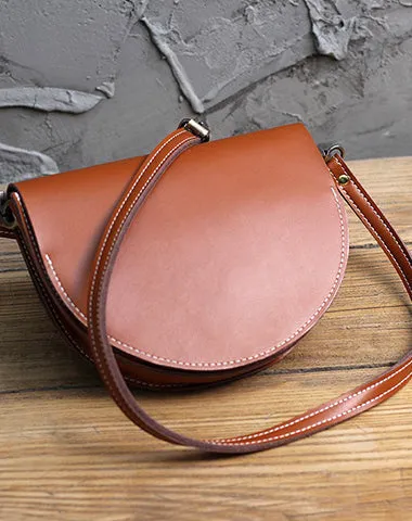 Cute Beige LEATHER Saddle SHOULDER Bag WOMEN Small Saddle Crossbody Purse FOR WOMEN