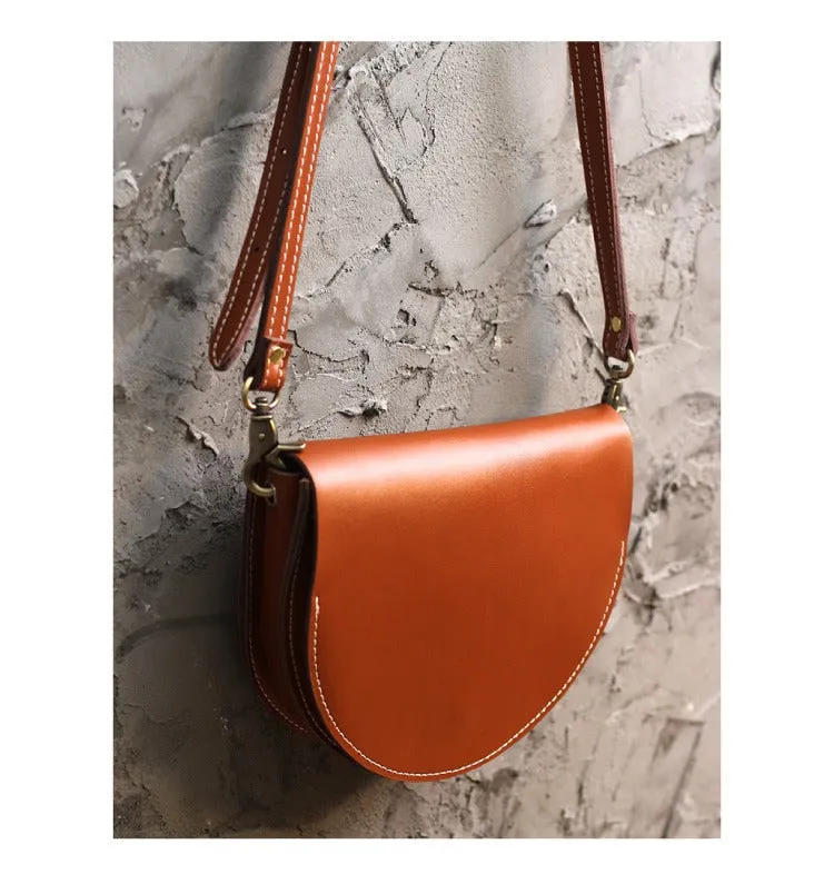Cute Beige LEATHER Saddle SHOULDER Bag WOMEN Small Saddle Crossbody Purse FOR WOMEN