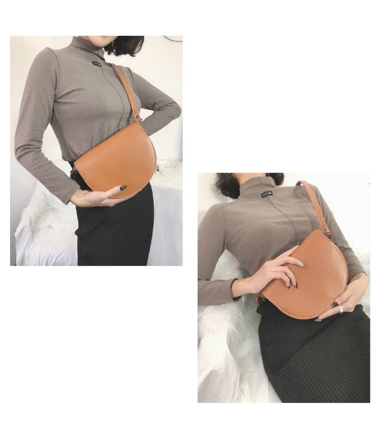 Cute Beige LEATHER Saddle SHOULDER Bag WOMEN Small Saddle Crossbody Purse FOR WOMEN
