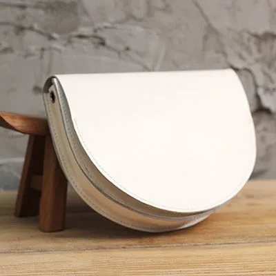 Cute Beige LEATHER Saddle SHOULDER Bag WOMEN Small Saddle Crossbody Purse FOR WOMEN