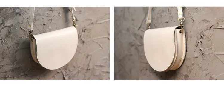 Cute Beige LEATHER Saddle SHOULDER Bag WOMEN Small Saddle Crossbody Purse FOR WOMEN