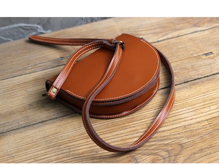 Cute Beige LEATHER Saddle SHOULDER Bag WOMEN Small Saddle Crossbody Purse FOR WOMEN