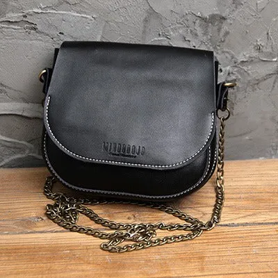 Cute Brown LEATHER Flip Chain Side Bag Handmade WOMEN Saddle Phone Crossbody BAG Purse FOR WOMEN