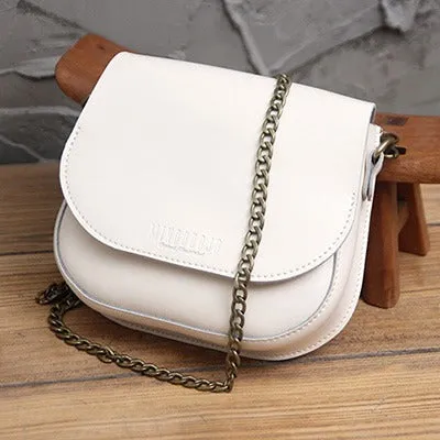 Cute Brown LEATHER Flip Chain Side Bag Handmade WOMEN Saddle Phone Crossbody BAG Purse FOR WOMEN