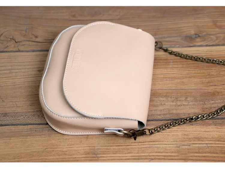 Cute Brown LEATHER Flip Chain Side Bag Handmade WOMEN Saddle Phone Crossbody BAG Purse FOR WOMEN
