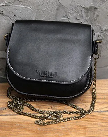 Cute Brown LEATHER Flip Chain Side Bag Handmade WOMEN Saddle Phone Crossbody BAG Purse FOR WOMEN