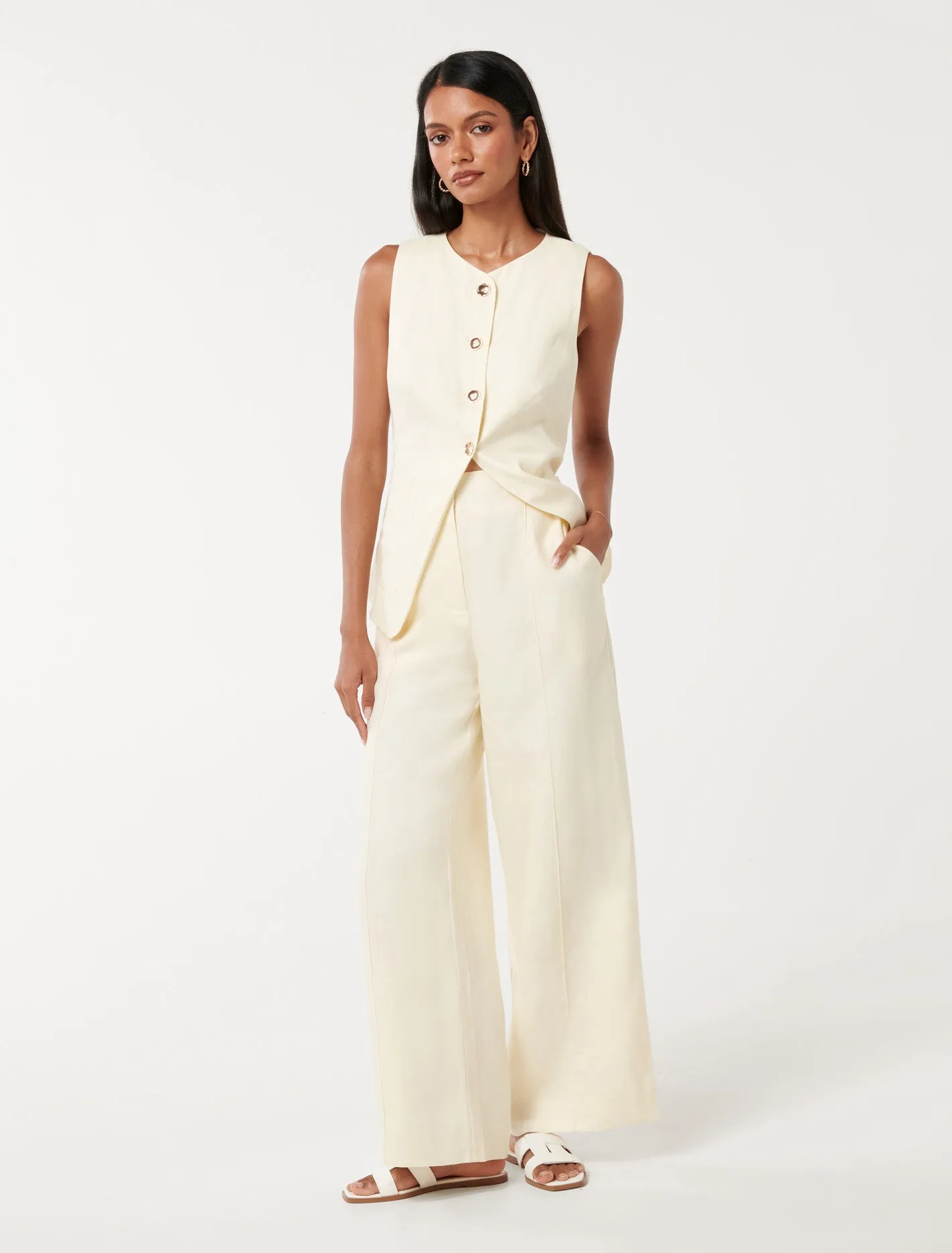 Cynthia Petite Linen Wide Leg Pants