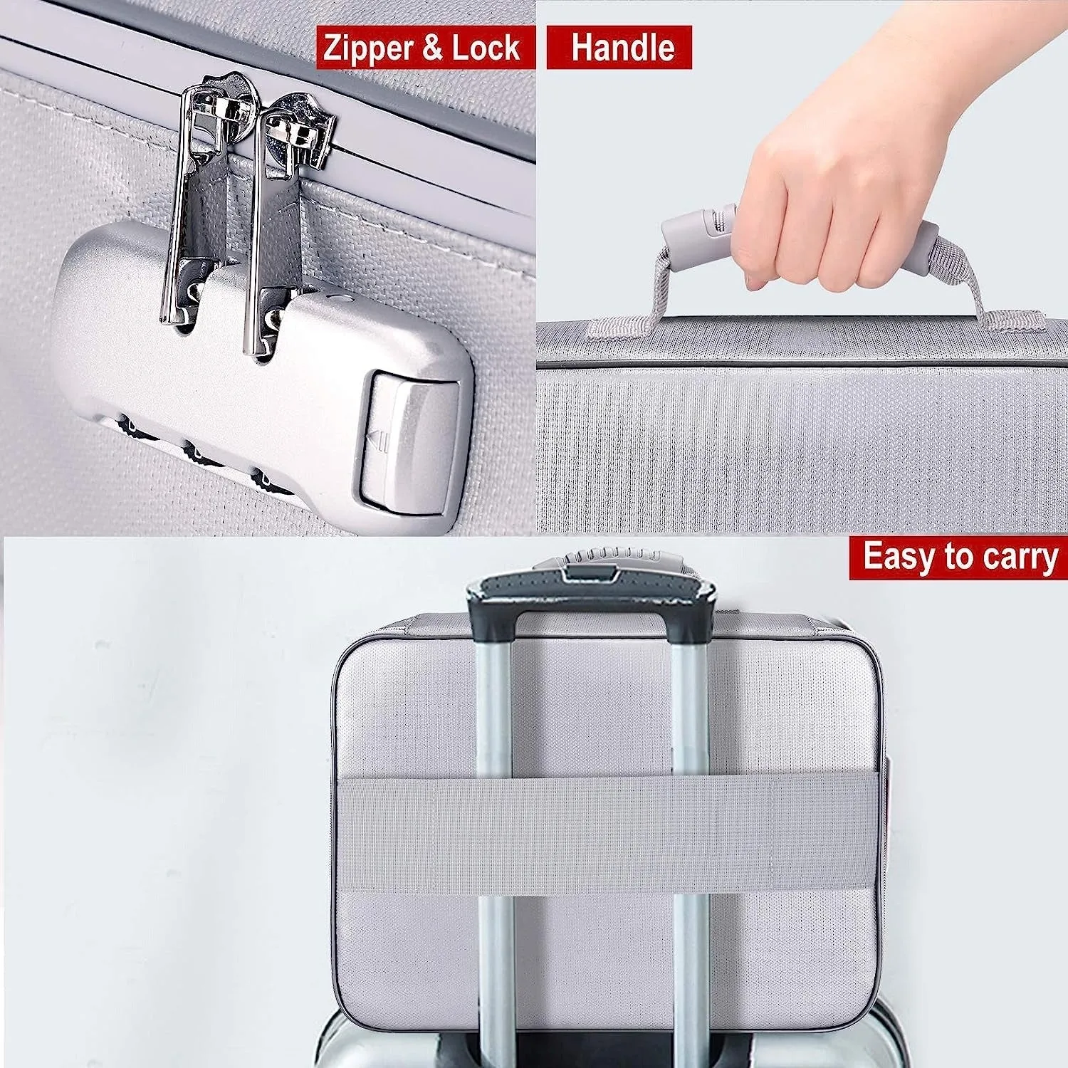 Document Bag with Lock,Fireproof 3-Layer File Organizer Case with Water-Resistant Zipper
