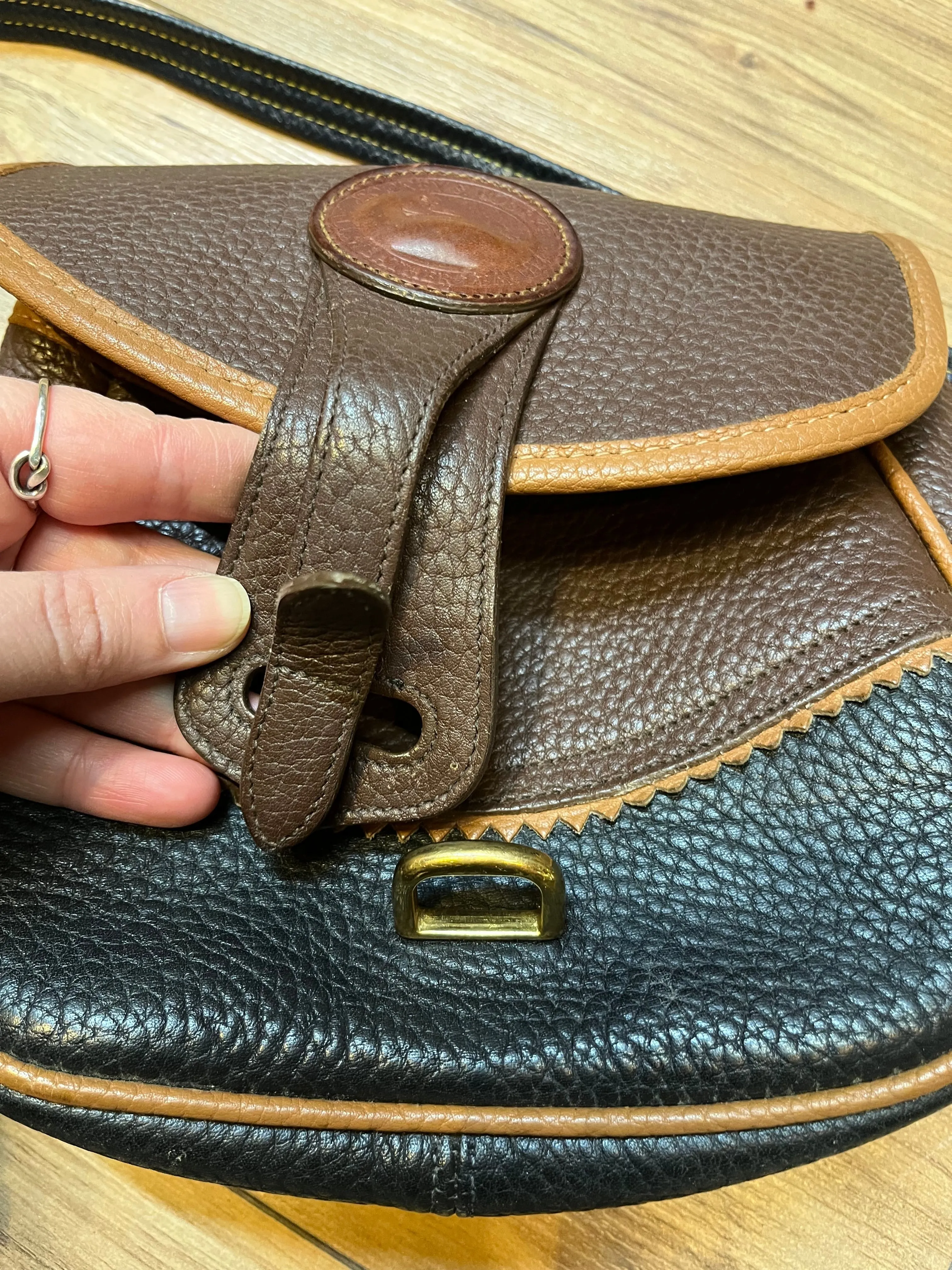 Dooney and Burke Small Navy and Brown Leather Crossbody Bag SOLD