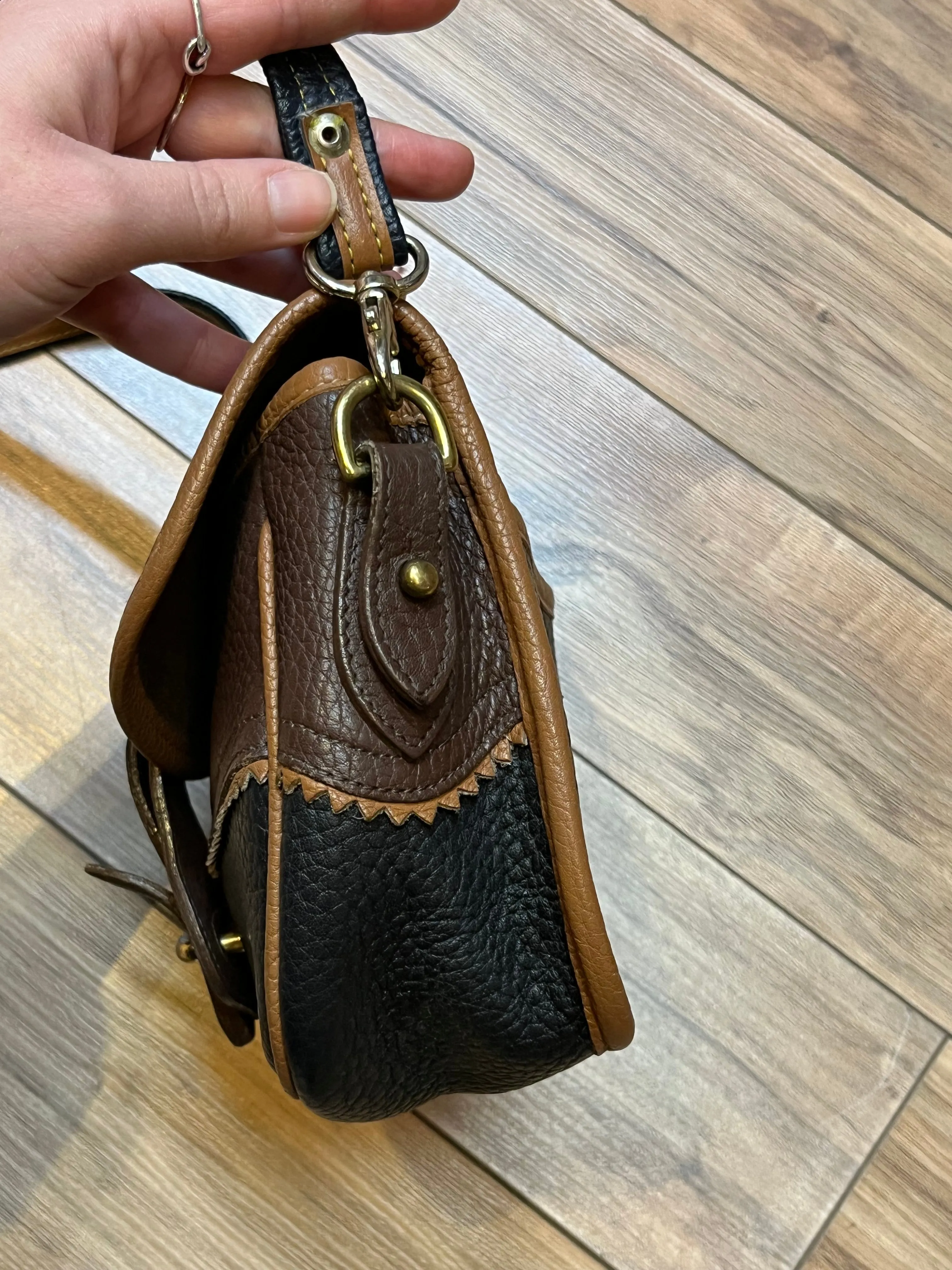 Dooney and Burke Small Navy and Brown Leather Crossbody Bag SOLD